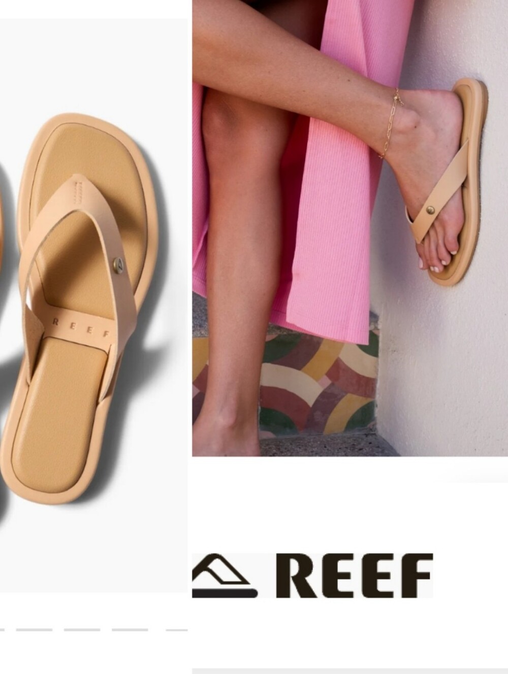 REEF Willow Ella Cushioned Flip Flop Sandal , Natural Beige, Vegan Leather